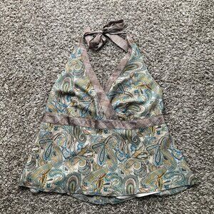 Lane Bryant Top Woman 18 Halter Paisley Baby Doll Fairy Flowy Festival Y2K‎ Look